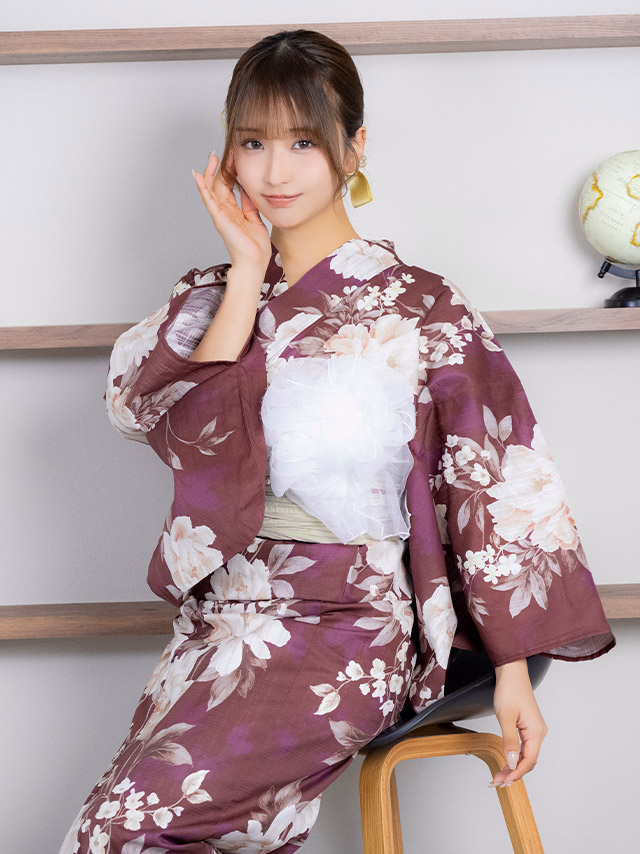 レトロ アンティーク 牡丹 ゆかた3点セットのフロント画像
