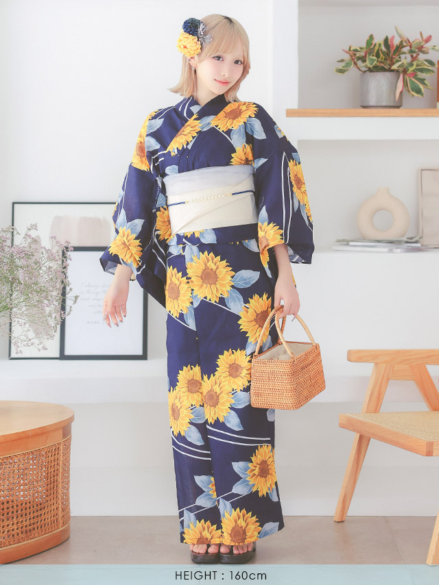 レトロ モダン サークル柄 ゆかた3点セットのフロント画像