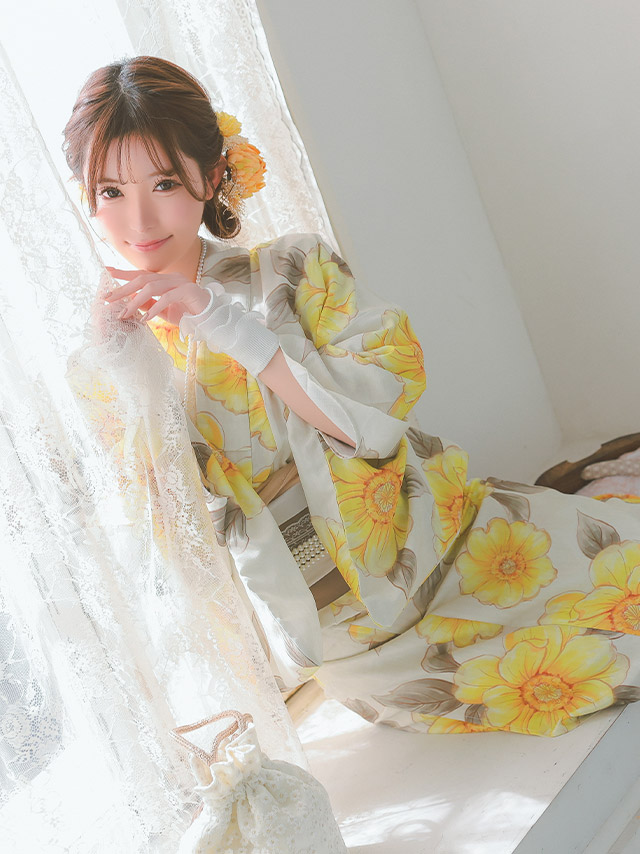 SWEET ベージュ地 水彩 ポピー ゆかた 3点セットのイメージ画像3