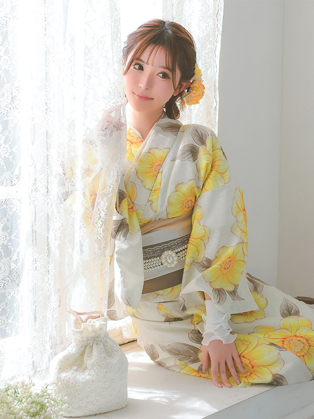 SWEET ベージュ地 水彩 ポピー ゆかた 3点セットのイメージ画像4