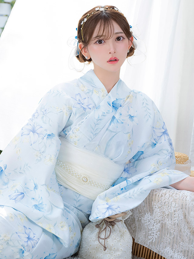 水色地×ニュアンスリリー ゆかた3点セットのイメージ画像3