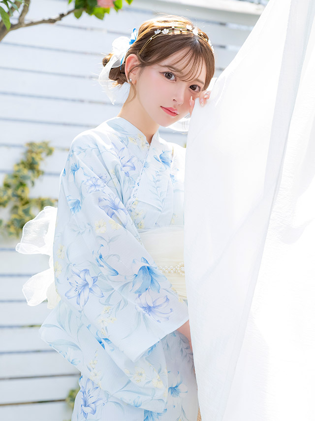 水色地×ニュアンスリリー ゆかた3点セットのイメージ画像4