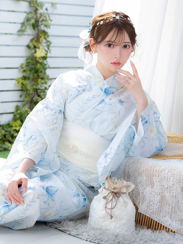 水色地×ニュアンスリリー ゆかた3点セットのイメージ画像4