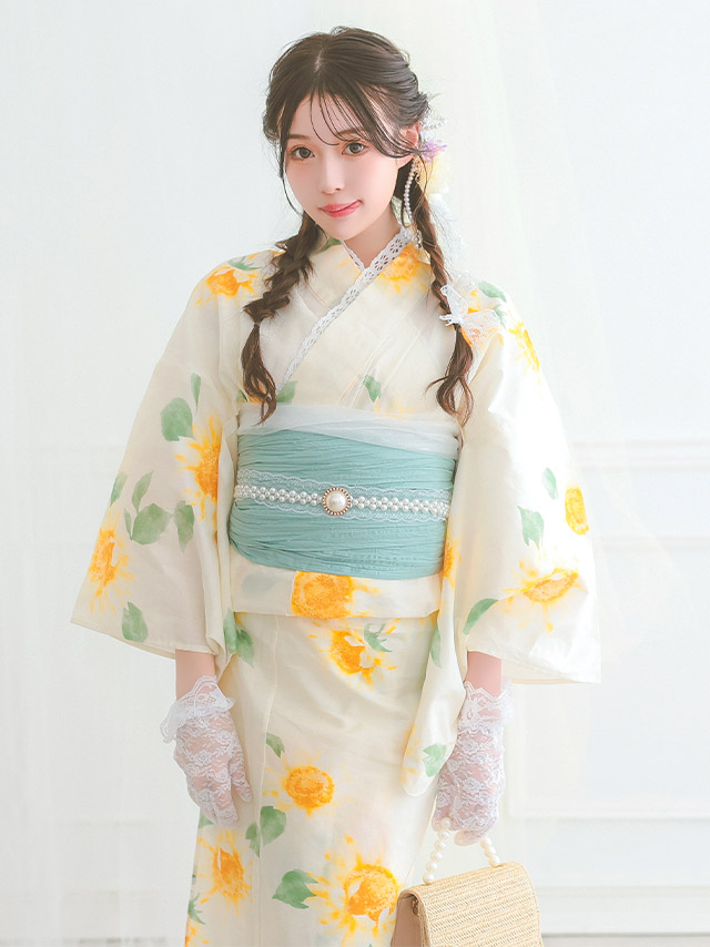 黒地×華やかニュアンス桜 ゆかた3点セットのイメージ画像4