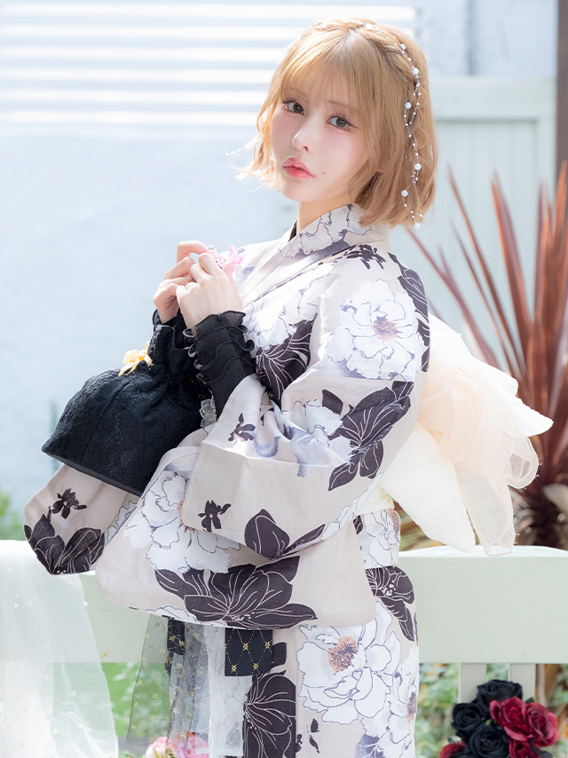 SWEET ベージュ地 2色牡丹 ゆかた 2点セットのイメージ画像2