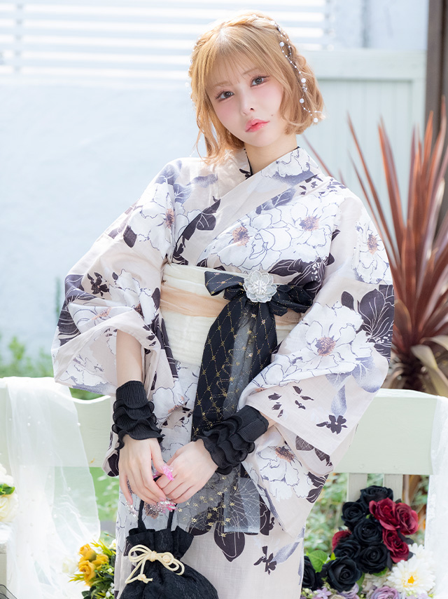SWEET ベージュ地 2色牡丹 ゆかた 2点セットのイメージ画像4