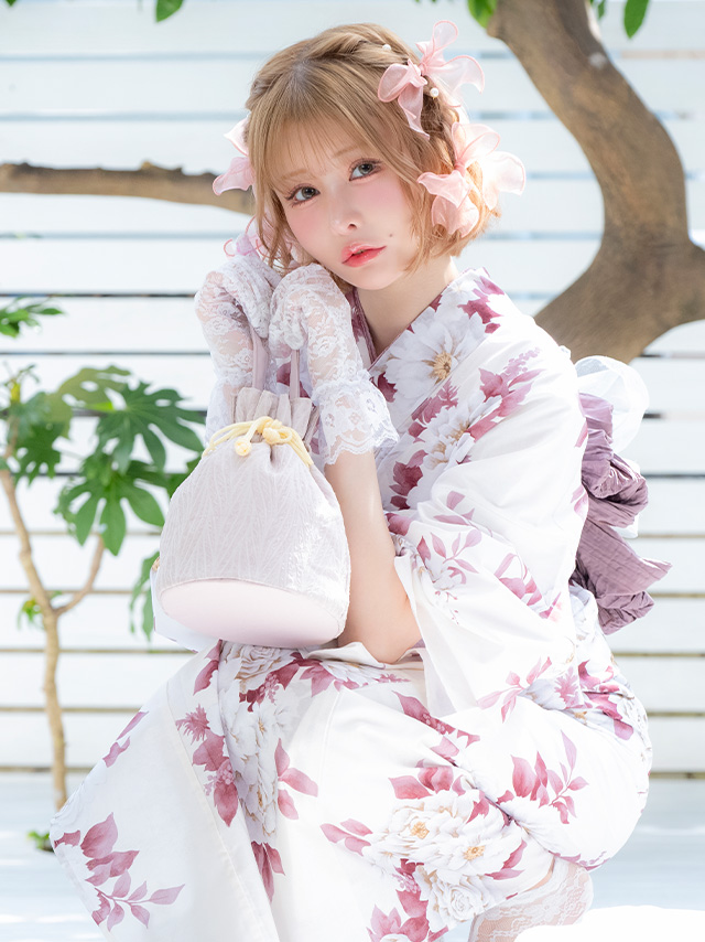 SWEET 白地 牡丹 ゆかた3点セットのイメージ画像1