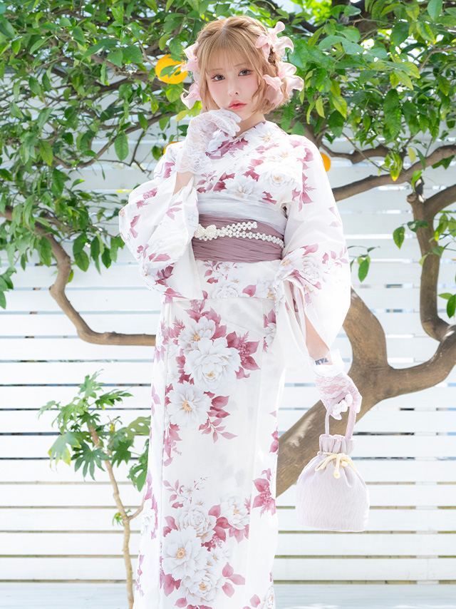 SWEET 白地 牡丹 ゆかた3点セットのイメージ画像2