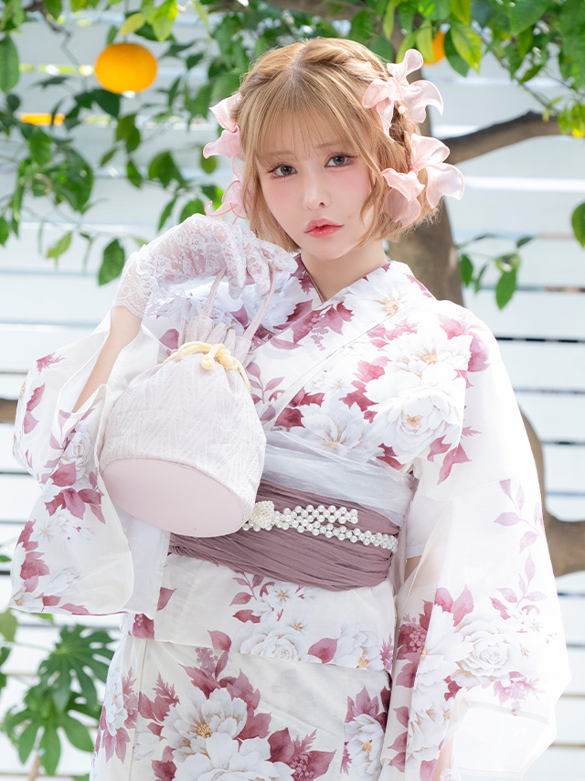 SWEET 白地 牡丹 ゆかた3点セットのイメージ画像5
