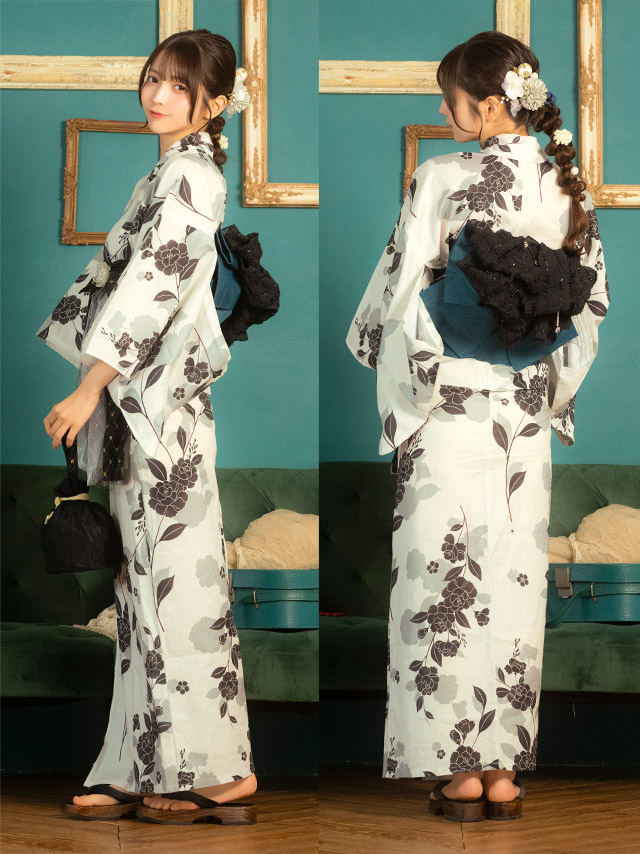 麻の葉 幾何学柄 紺地 レトロ 2点セット 黒嵜菜々子着用  背面・帯デザイン