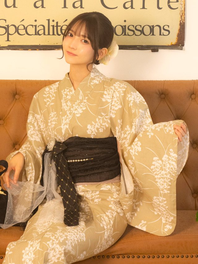 霞草 マスタードカラー レトロ 2点セット 黒嵜菜々子着用イメージ1