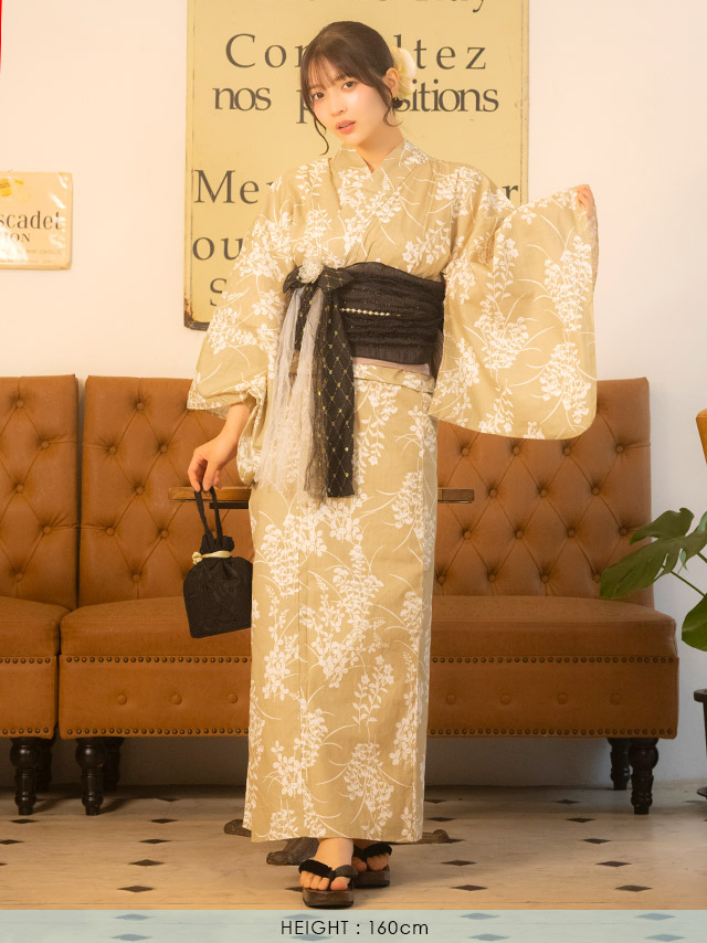 霞草 マスタードカラー レトロ 2点セット 黒嵜菜々子着用 前面デザイン