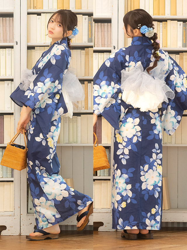 麻の葉 幾何学柄 紺地 レトロ 2点セット 黒嵜菜々子着用  背面・帯デザイン