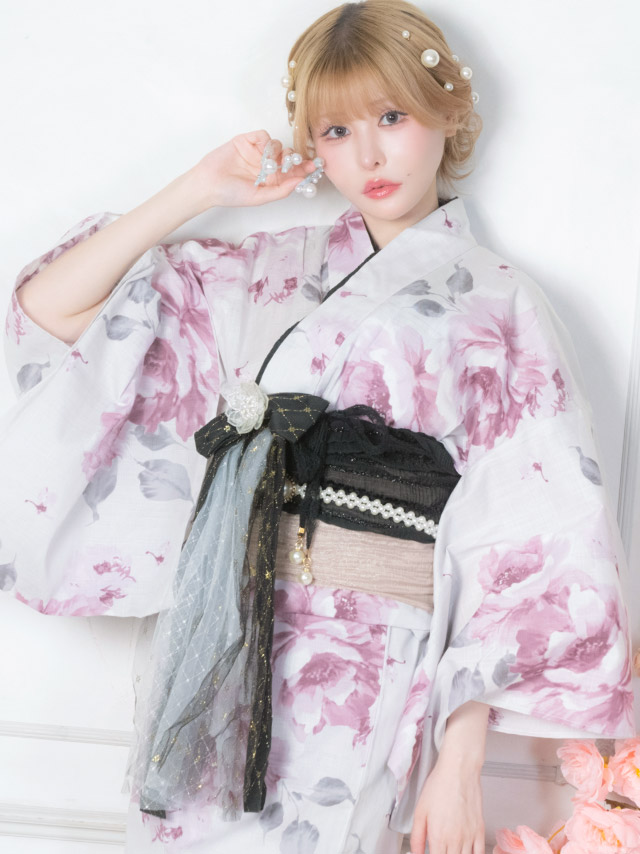 白地 グラデーション 牡丹 ガーリー sweet 2点セット 戦慄かなの着用着用イメージ1