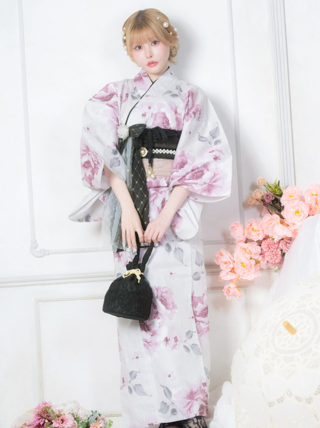 白地 グラデーション 牡丹 ガーリー sweet 2点セット 戦慄かなの着用 着用イメージ2