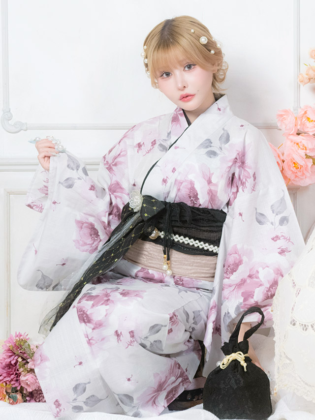 白地 グラデーション 牡丹 ガーリー sweet 2点セット 戦慄かなの着用 着用イメージ3