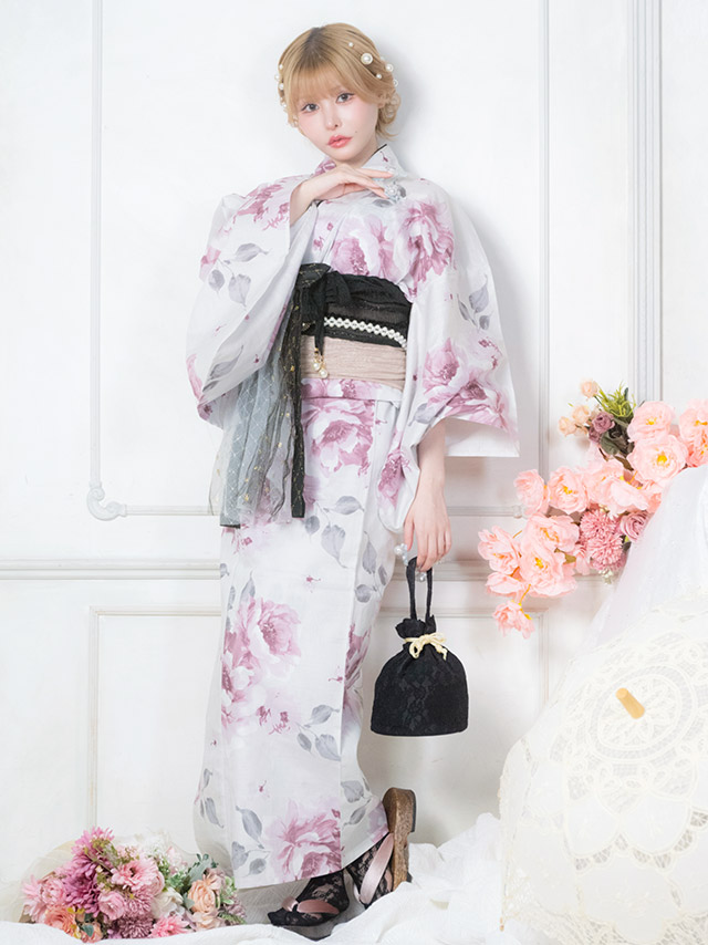 白地 グラデーション 牡丹 ガーリー sweet 2点セット 戦慄かなの着用 着用イメージ5