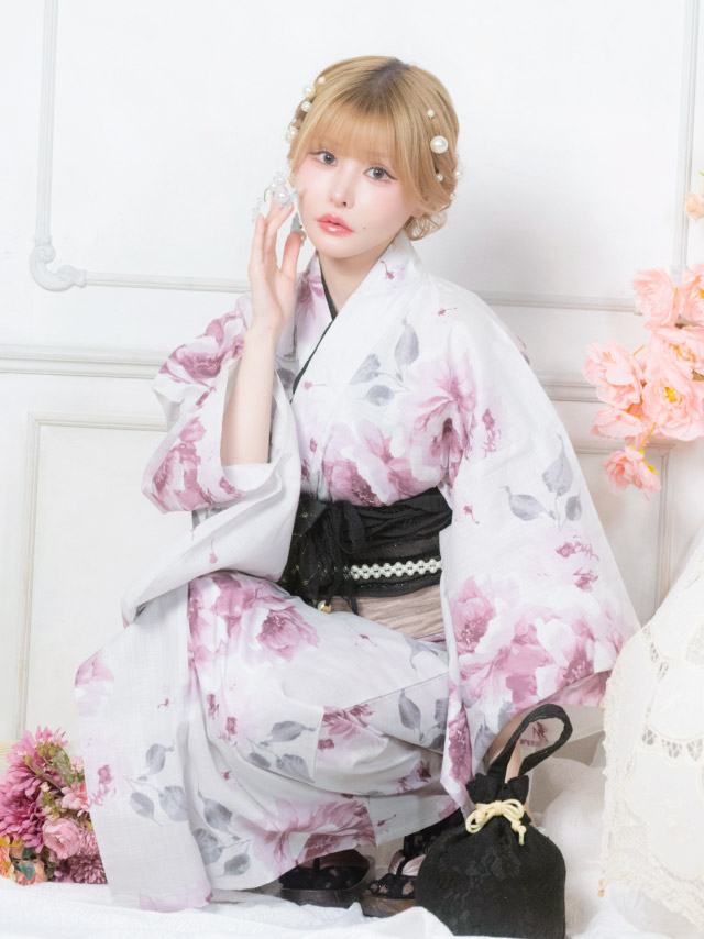 白地 グラデーション 牡丹 ガーリー sweet 2点セット 戦慄かなの着用 着用イメージ5