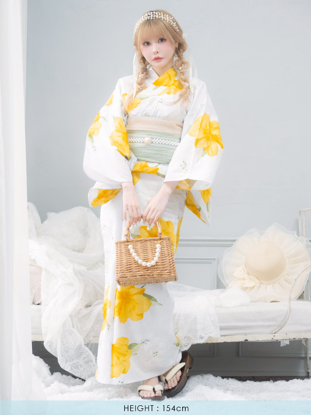 白地 イエロー シャクナゲ ガーリー sweet 2点セット 戦慄かなの着用 前面デザイン