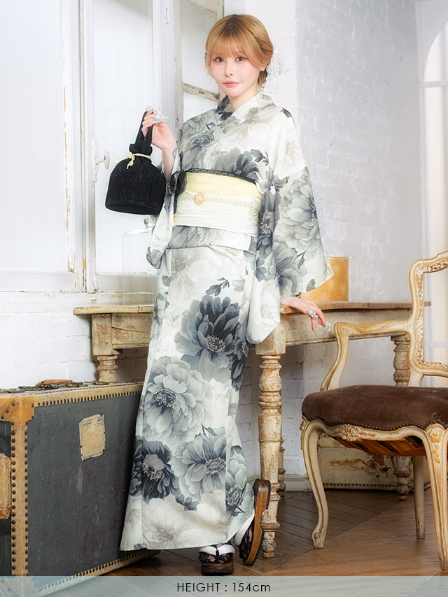 牡丹 水彩 ニュアンス ガーリー sweet 黒白モノトーン 白 黒 ブラック 2点セット 前面デザイン