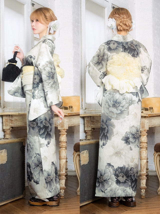 牡丹 水彩 ニュアンス ガーリー sweet 黒白モノトーン 白 黒 ブラック 2点セット 背面・帯デザイン