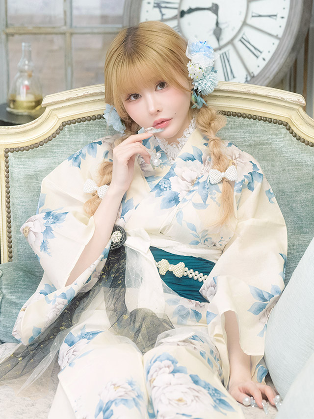 アンティーク 牡丹 ガーリー sweet 白 青 ブルベ 2点セット 着用イメージ5