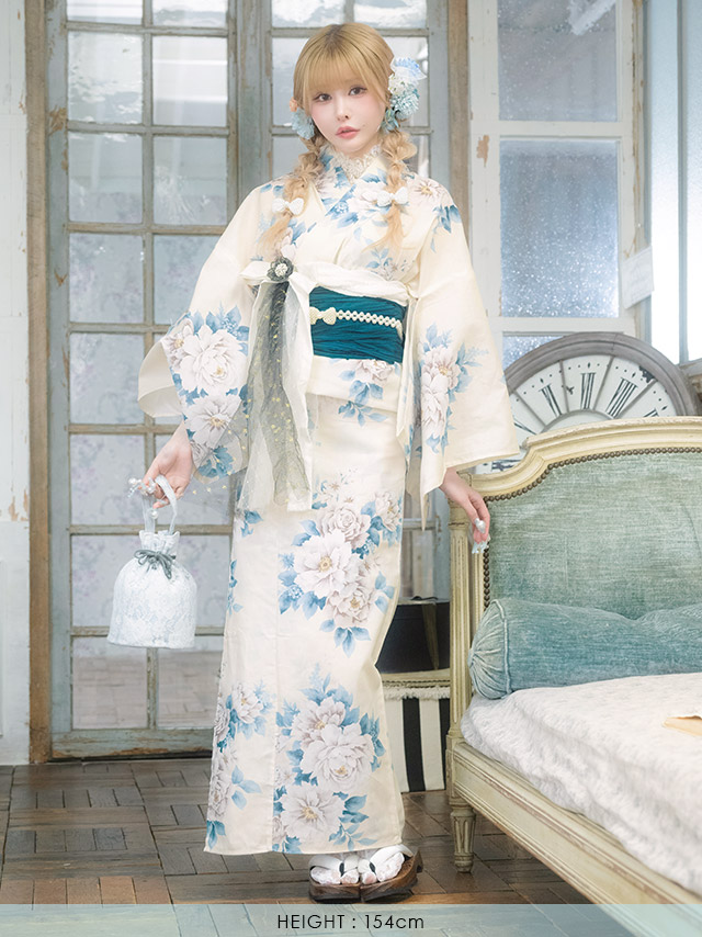 アンティーク 牡丹 ガーリー sweet 白 青 ブルベ 2点セット 前面デザイン