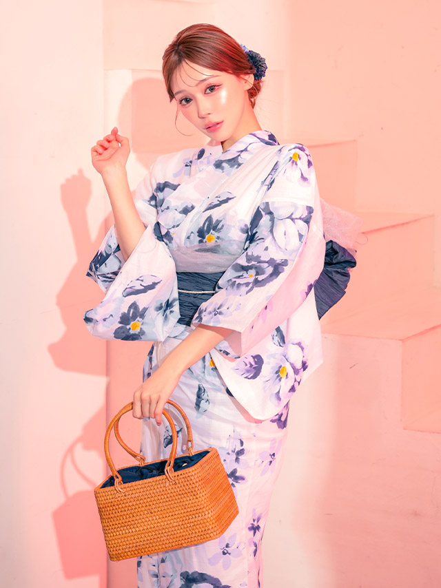 白地 水彩 フラワー 大人っぽい 妖艶 グラデーション 青 ブルベ 白 紺色 ネイビー 2点セット 着用イメージ2