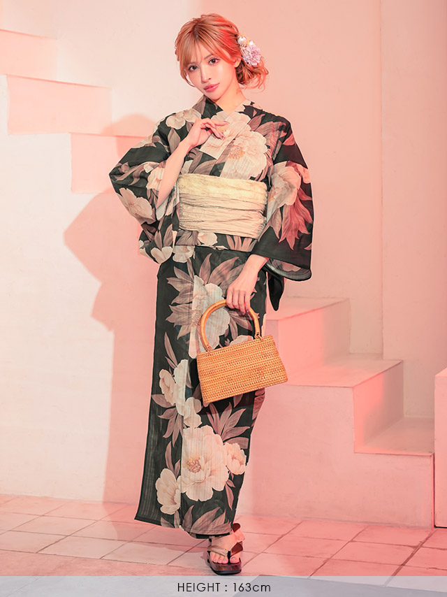 黒地 椿柄 大人っぽい 妖艶 モダン ニュアンス グラデーション 黒 ブラック 白 赤 2点セット 前面デザイン