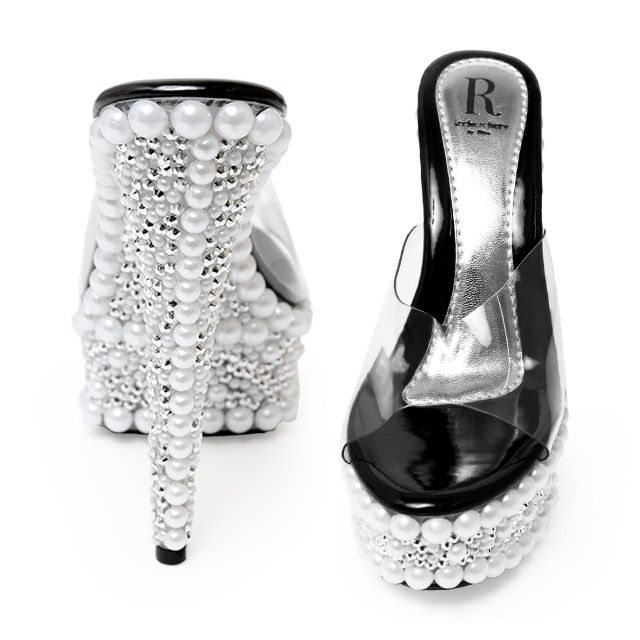 キャバヒール イメージ1 パールデコレーションクリアサンダル