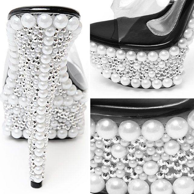 キャバヒール イメージ2 パールデコレーションクリアサンダル