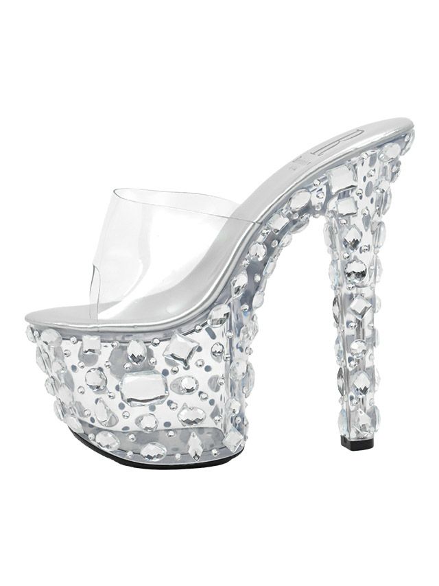 キャバヒール イメージ1 キラキラグローアップビジューソールクリアサンダル