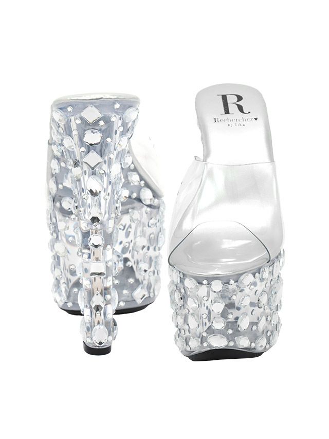 キャバヒール イメージ2 キラキラグローアップビジューソールクリアサンダル