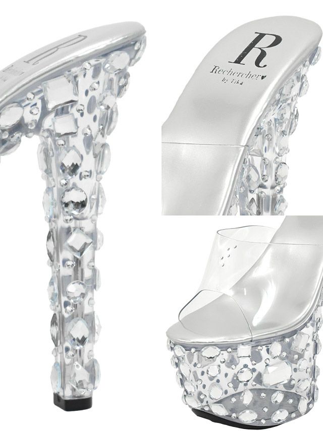 キャバヒール イメージ3 キラキラグローアップビジューソールクリアサンダル