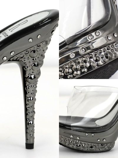 キャバヒール イメージ3 スタッズ風ブラックカラークリアサンダル