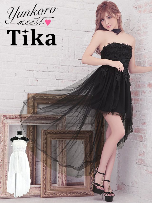 メイン画像 キャバドレス 安い Tika ティカ ゆんころ着用 フラワー レース チュール ロングテール タイト ミニドレス ホワイト ブラック Mサイズ キャバ ドレス タイトドレス ミニ 膝丈 可愛い 白 黒 通販