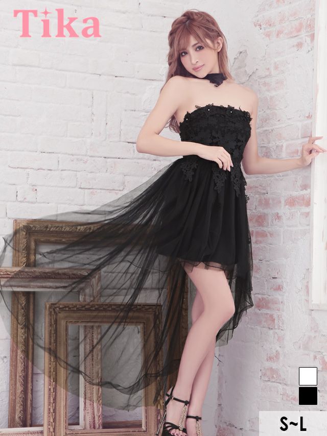 メイン画像 キャバドレス 安い Tika ティカ ゆんころ着用 フラワー レース チュール ロングテール タイト ミニドレス ホワイト ブラック Mサイズ キャバ ドレス タイトドレス ミニ 膝丈 可愛い 白 黒 通販