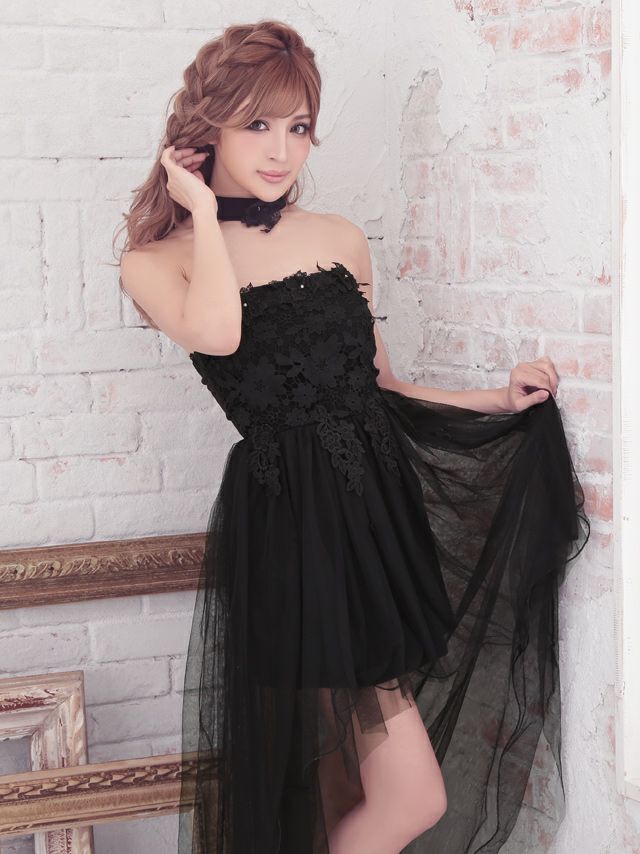 イメージ画像4 キャバドレス 安い Tika ティカ ゆんころ着用 フラワー レース チュール ロングテール タイト ミニドレス ホワイト ブラック Mサイズ キャバ ドレス タイトドレス ミニ 膝丈 可愛い 白 黒 通販