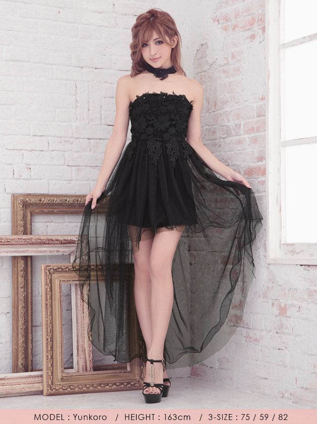 イメージ画像5 キャバドレス 安い Tika ティカ ゆんころ着用 フラワー レース チュール ロングテール タイト ミニドレス ホワイト ブラック Mサイズ キャバ ドレス タイトドレス ミニ 膝丈 可愛い 白 黒 通販