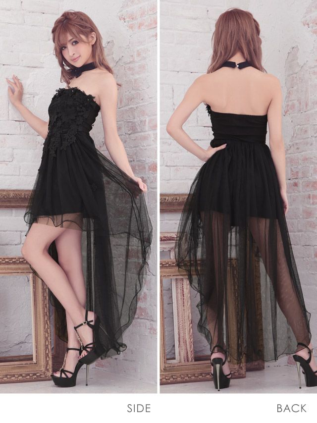 イメージ画像6 キャバドレス 安い Tika ティカ ゆんころ着用 フラワー レース チュール ロングテール タイト ミニドレス ホワイト ブラック Mサイズ キャバ ドレス タイトドレス ミニ 膝丈 可愛い 白 黒 通販