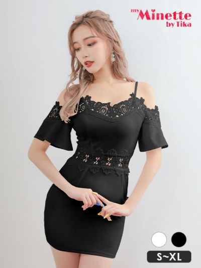 [SALE] 肩あきレース切替タイトミニドレ...