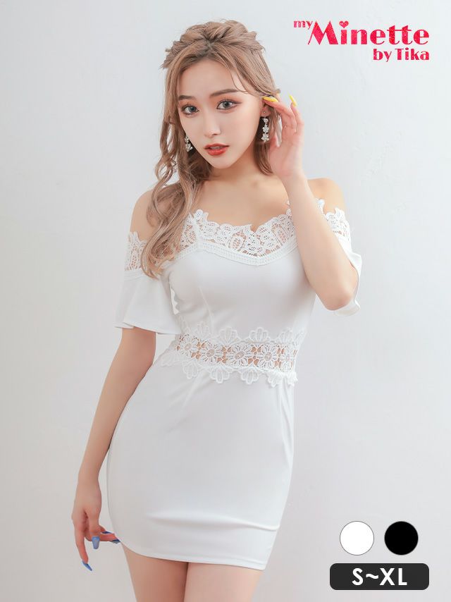 イメージ画像1 キャバドレス 安い Tikaholic ティカホリック miho着用 レース 切替 半袖 タイト ミニドレス ホワイト ブラック レッド S?XLサイズ キャバ ドレス 大きいサイズ タイトドレス 袖あり ミニ 膝丈 可愛い 白 黒 赤 通販