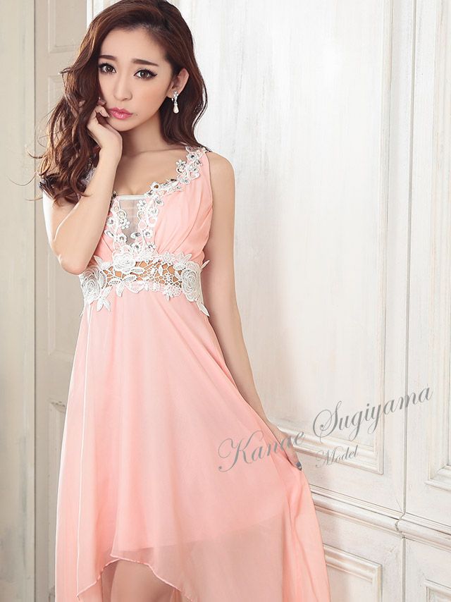 イメージ画像1 キャバドレス 安い Tika ティカ 杉山佳那恵着用 レース シフォン フィッシュテール ミニドレス ホワイト ピンク グリーン S?XXLサイズ キャバ ドレス 大きいサイズ 可愛い 通販