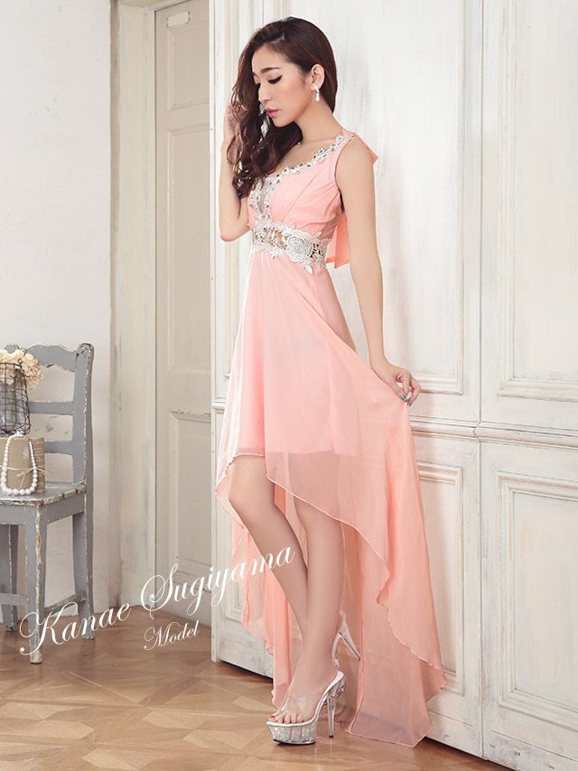 イメージ画像4 キャバドレス 安い Tika ティカ 杉山佳那恵着用 レース シフォン フィッシュテール ミニドレス ホワイト ピンク グリーン S?XXLサイズ キャバ ドレス 大きいサイズ 可愛い 通販