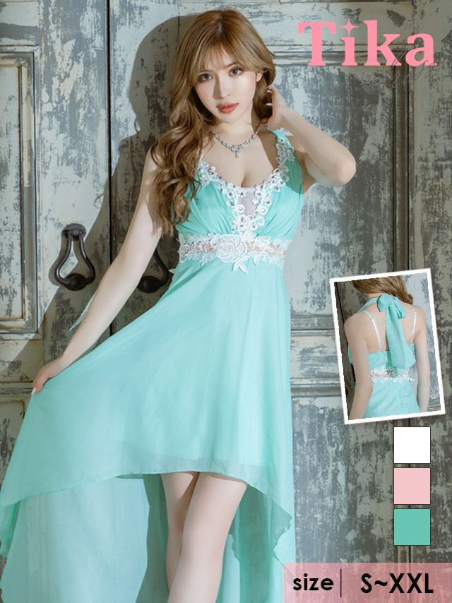 イメージ画像6 キャバドレス 安い Tika ティカ 杉山佳那恵着用 レース シフォン フィッシュテール ミニドレス ホワイト ピンク グリーン S?XXLサイズ キャバ ドレス 大きいサイズ 可愛い 通販