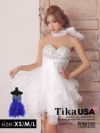 メイン画像 キャバドレス ミニ Tika ティカ 胸元 ビジュー シフォン フリル ミニドレス ブルー ホワイト XS?Lサイズ ナイトドレス キャバ ドレス 大きいサイズ キャバワンピ ワンピース 通販