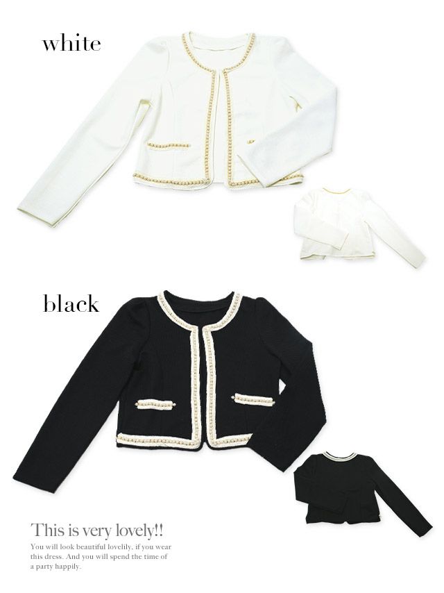 イメージ画像4 フェイクポケット付きパール縁取りノーカラー長袖ボレロジャケット