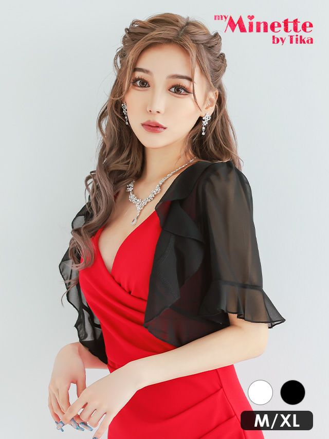 シフォン素材フリル半袖ボレロ