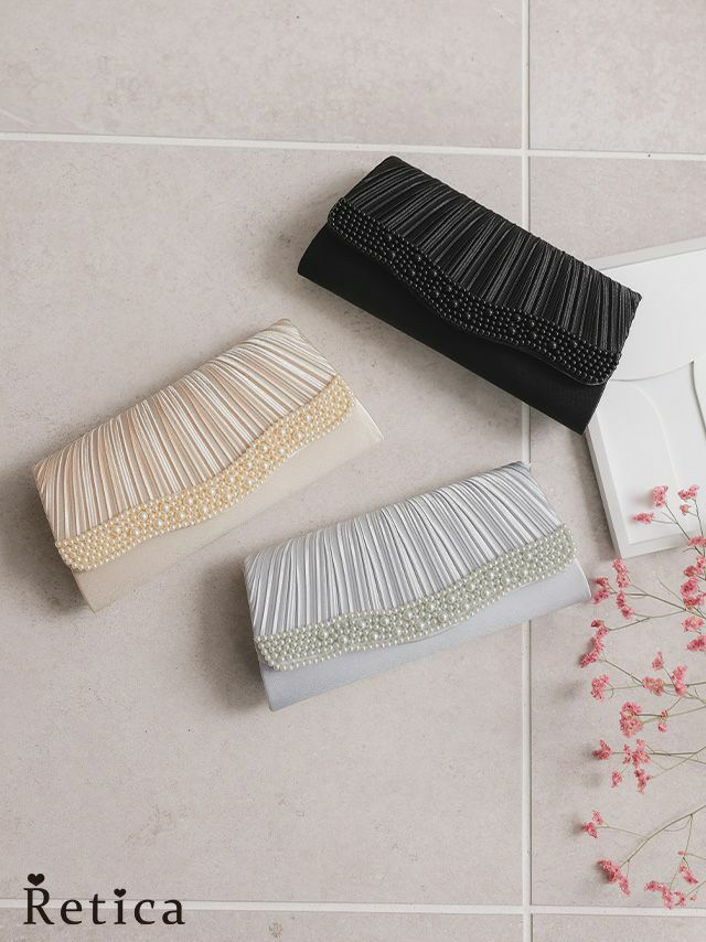 2wayギャザープリーツ×パールデザインパーティーバッグ