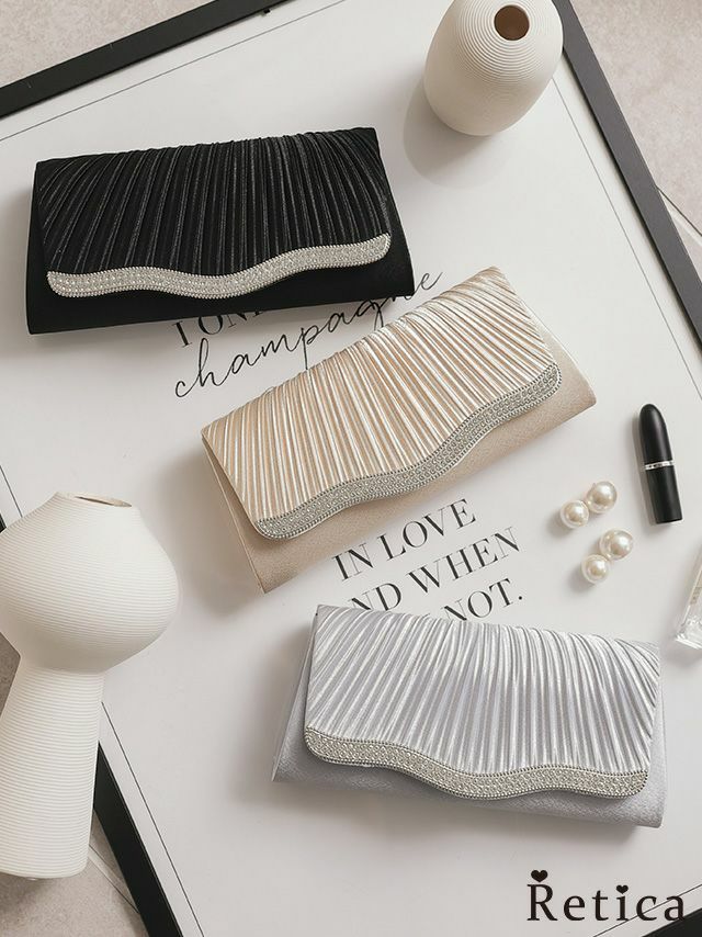 2wayギャザープリーツビジューデザインパーティーバッグ